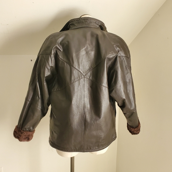 80s 90s Vintage Fully Reversible Leather & Brown Leopard Faux Fur Jacket - Picture 4 of 9